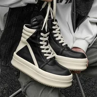 Women Men Platform Sneakers,Round Designer Original High Top Women Shoes,Ankle Boot Leather Chunky Thick Sole Flat Zip Shoes 2