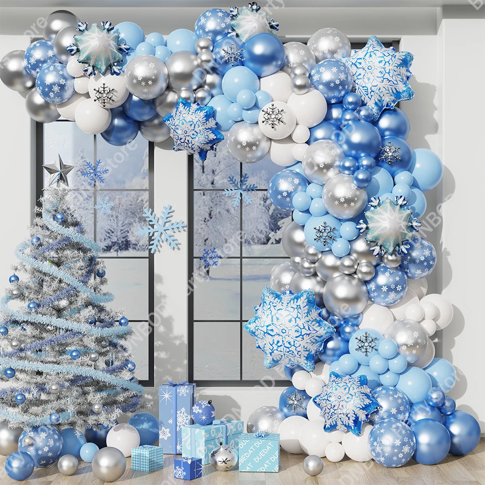 

159/134pcs Snowflake Theme Balloons Garland Arch Kit Ice Snow Princess Winter Girls Birthday Party 2024 Xmas Navidad Decoration