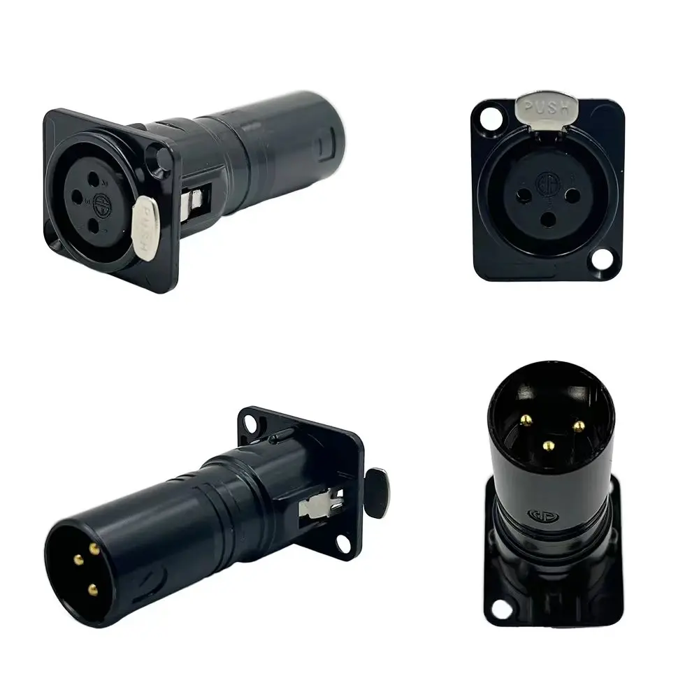 Xlr Macho para Xlr Fêmea para Xlr Fêmea Passar Através da Montagem do Painel Preto e Banhado a Ouro Pcs Lot