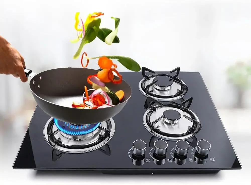 Gas Stove Cooktop Hob Panel Built In Gas Stove Tempered Glass Surface Stove Cooker LPG/NG Countertop Electronic Ignition Cast Ir 4