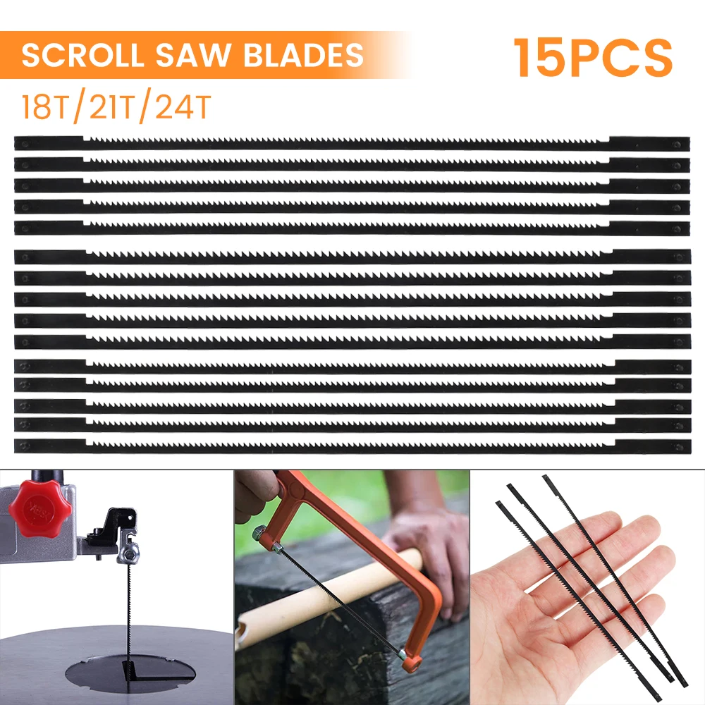 15pcs Pinned Scroll Saw Blades Woodworking Power Tools Accessories DIY Wood Plastic Cutting Carbon Steel Jigsaw Saw Blades 133mm jig saw blades scroll saw blades
