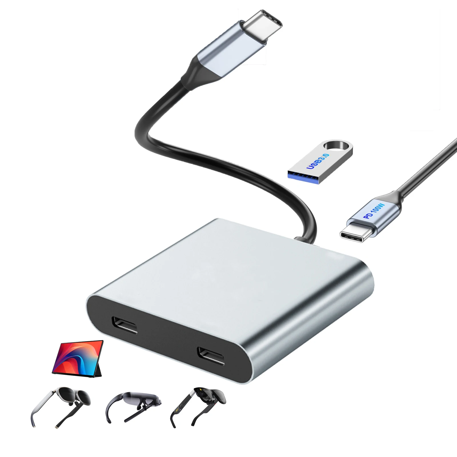 USB C-AR 안경 및 충전 어댑터 고속 USB C-듀얼 AR 안경 어댑터 스위치, 휴대폰, 노트북, 태블릿용 컴팩트 어댑터