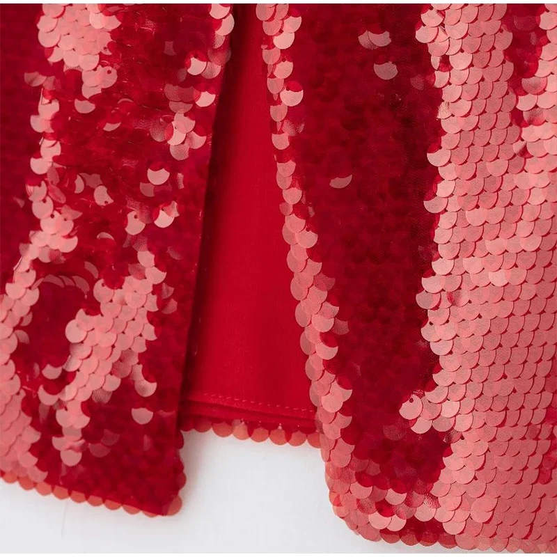 Sequins Red Christmas Sequin Skirts For Women Shiny Split Loose High Waist Straight Skirt 2025 Spring Party Y2K Streetwear New