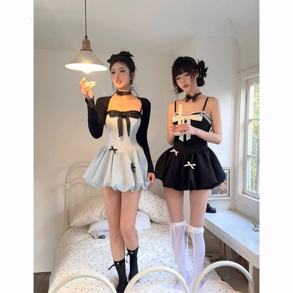 

Pure Desire Spice Lace Patchwork Suspender Pommel Skirt Female Spring Summer Temperament Black Waist Slimming A-line Dress Son