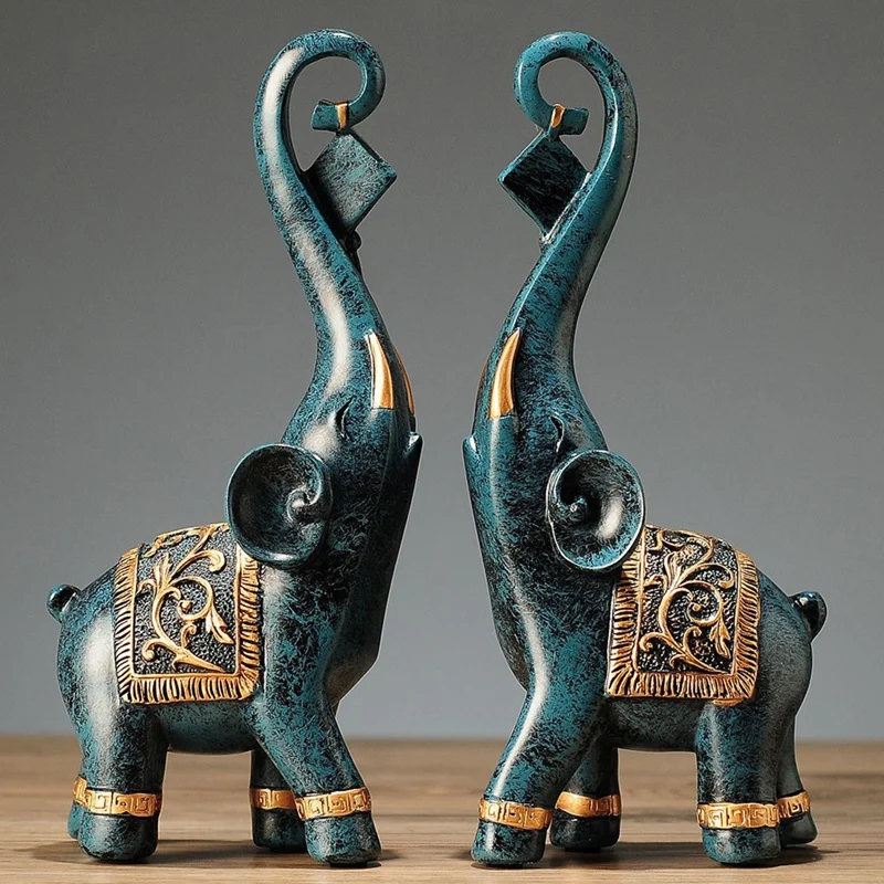 

2Pcs Resin Elephant Statue Lucky Elegant Elephant Statue Lucky Wealth Figurine Crafts Ornaments For Home Decor Gift