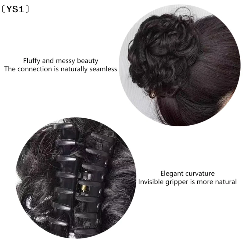 〔YS1〕Chignon sintetico disordinato con clip a griffe, extension per capelli ondulati e ricci, elastico per capelli, accessori per chignon e coda di cavallo da donna - immagine 5