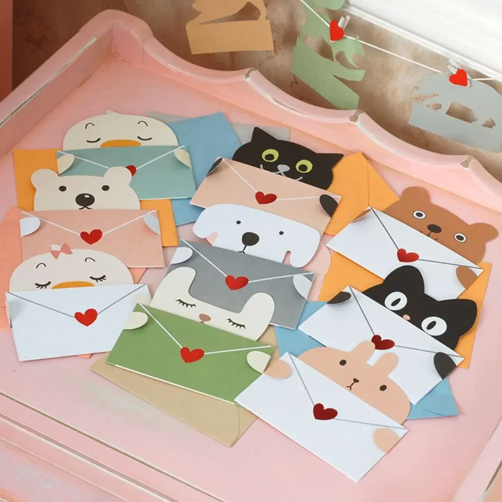 

6PCS Folded Blessing Thank Envelope Cartoon Bear Rabbit Decoration Letter Paper Ins Cute Cartoon Greeting Card