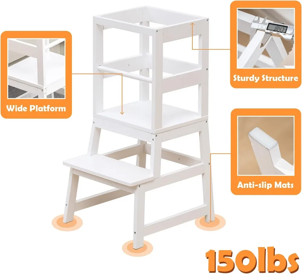 

Kitchen Step Stool for Toddlers with Non-Slip Mat Toddler Standing Tower Helper for Kitchen Counter and Bathroom Sink(White)