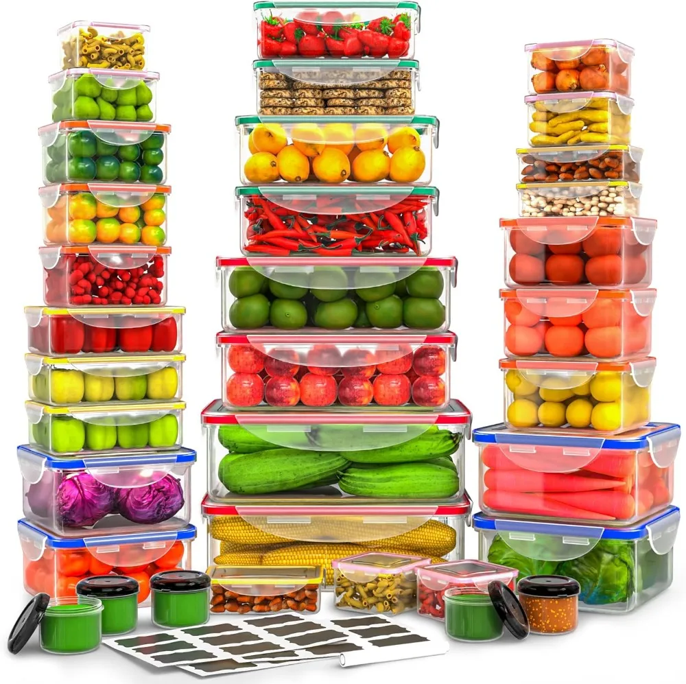 

Большие контейнеры для хранения пищевых продуктов с крышками, штабелируемые кухонные миски Se герметичные пластиковые коробки-морозильная камера для микроволновой печи