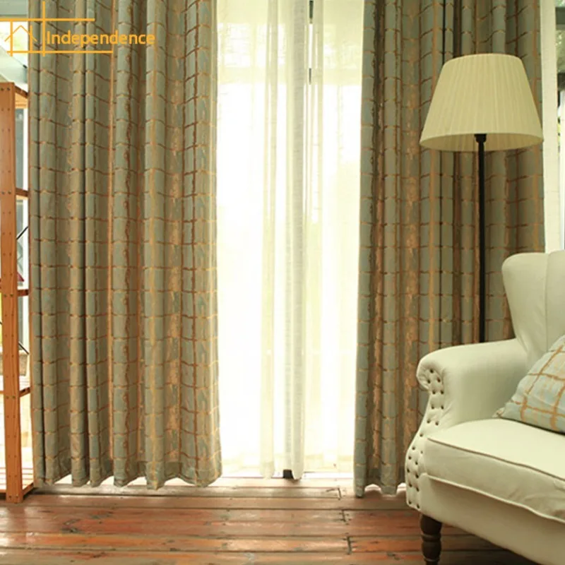 

Geometric Blackout Retro Jacquard Texture Nordic Modern Blue Gold Plaid Curtains for Living Dining Room Bedroom