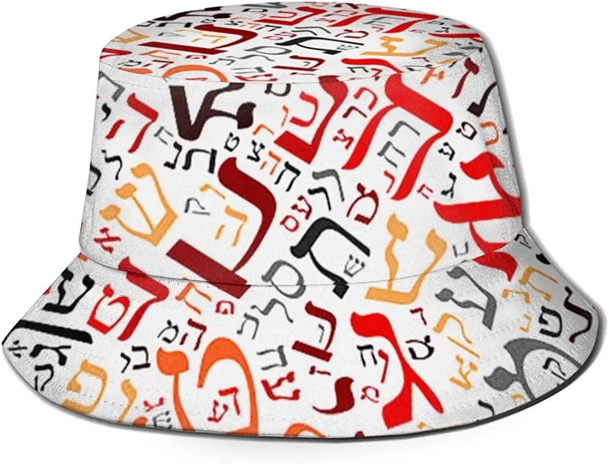 

Bucket Hat Creative Hebrew Alphabet Fishing Hats Bucket Sun Hats Breathable Fisherman Protection Safari Hats Unisex for Fishing