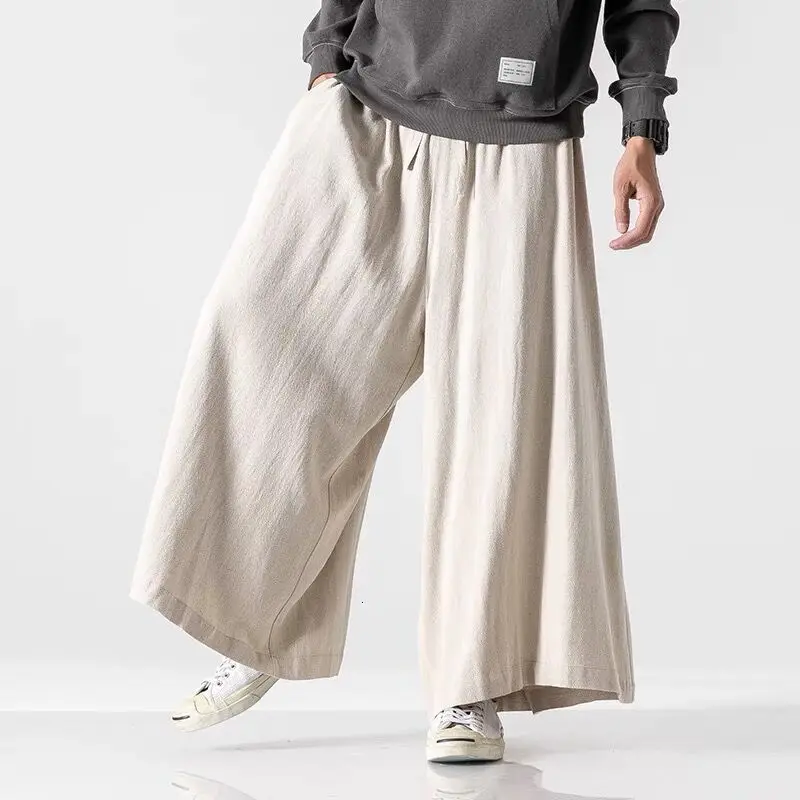 100% Pantaloni Degli Uomini Di Stile Di Autunno Della Molla Di Lino Giapponese Scuro Yamamoto Stile Sciolti Direttamente Pantaloni Gamba Larga 90S Bag
