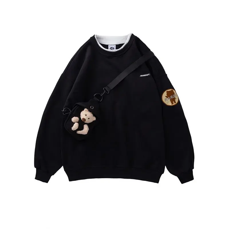 Women Cute Black Sweatshirt Fashion Streetwear Tops with Bag Korean Style White Pullover Kawaii Harajuku Loose BF Jumper Female