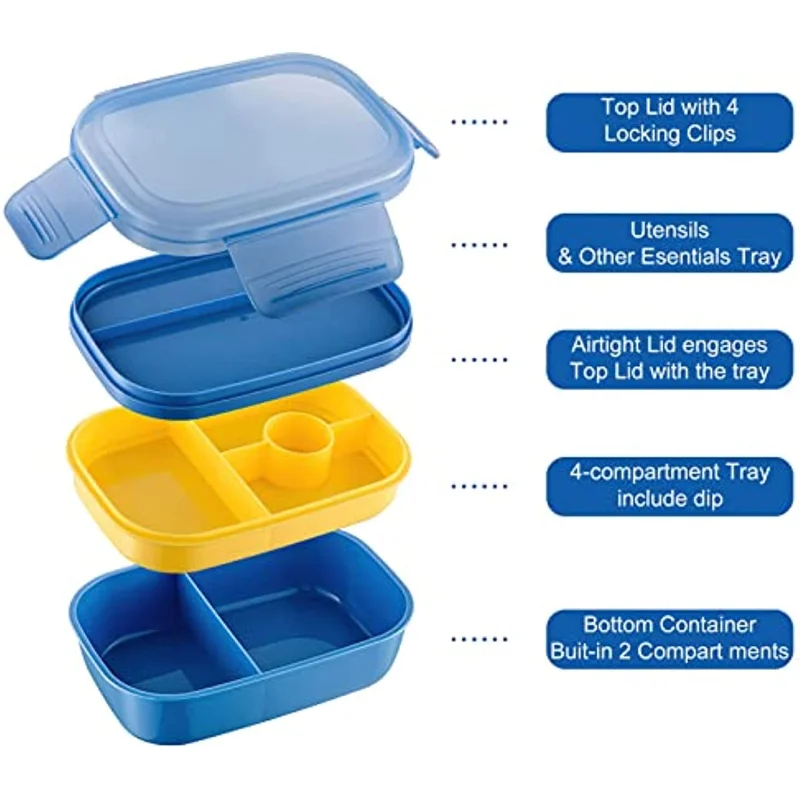 1pc Salad lunch container, bento box 1.1L salad bowl, with 3 compartments,  for salad toppings and back to school snacks