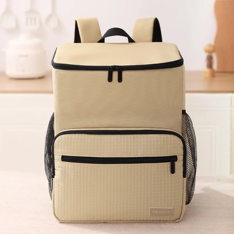 1pc Insulated Backpack Cooler Large Capacity Oxford Cloth Backpack Outdoor Travel Beer Bag Waterproof PEVA Lined Ice Bag 6