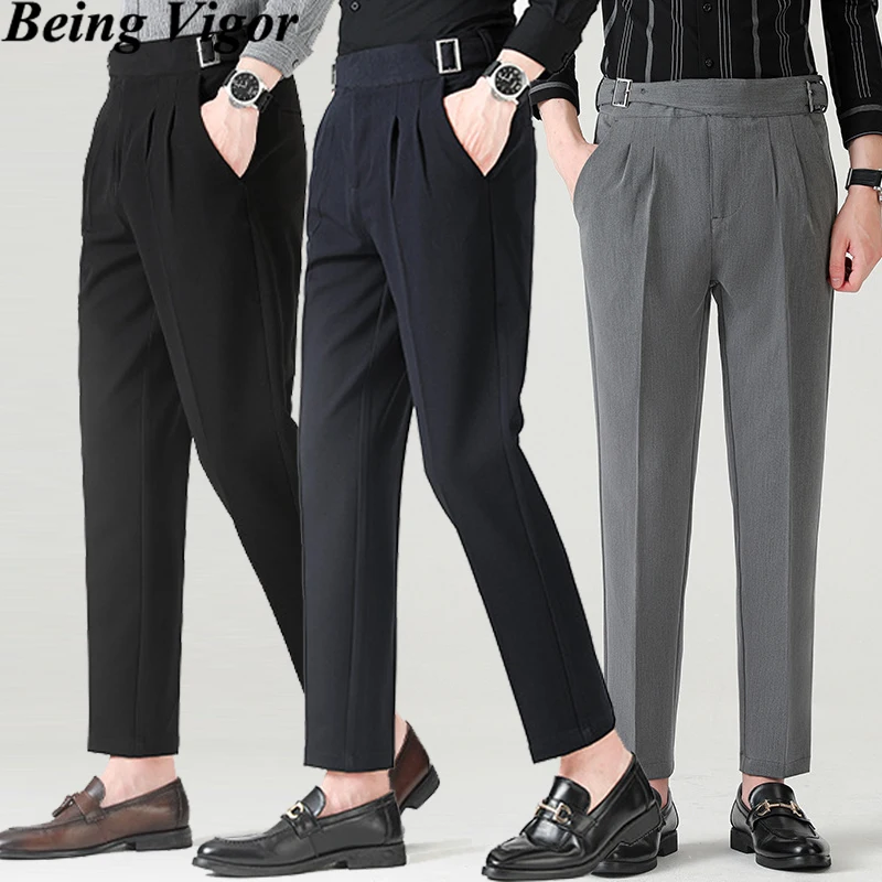 

Being Vigor Spring Business Smart Casual Mens Chino Pants Ankle Length Leisure Pants Lightweight Men Trousers Adjustable Waist