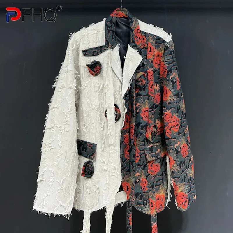 

PFHQ Men's American Loose Blazers Fashion Art Flowers Creativity Single Breasted Original Haute Quality Jackets Autumn 21Z2906