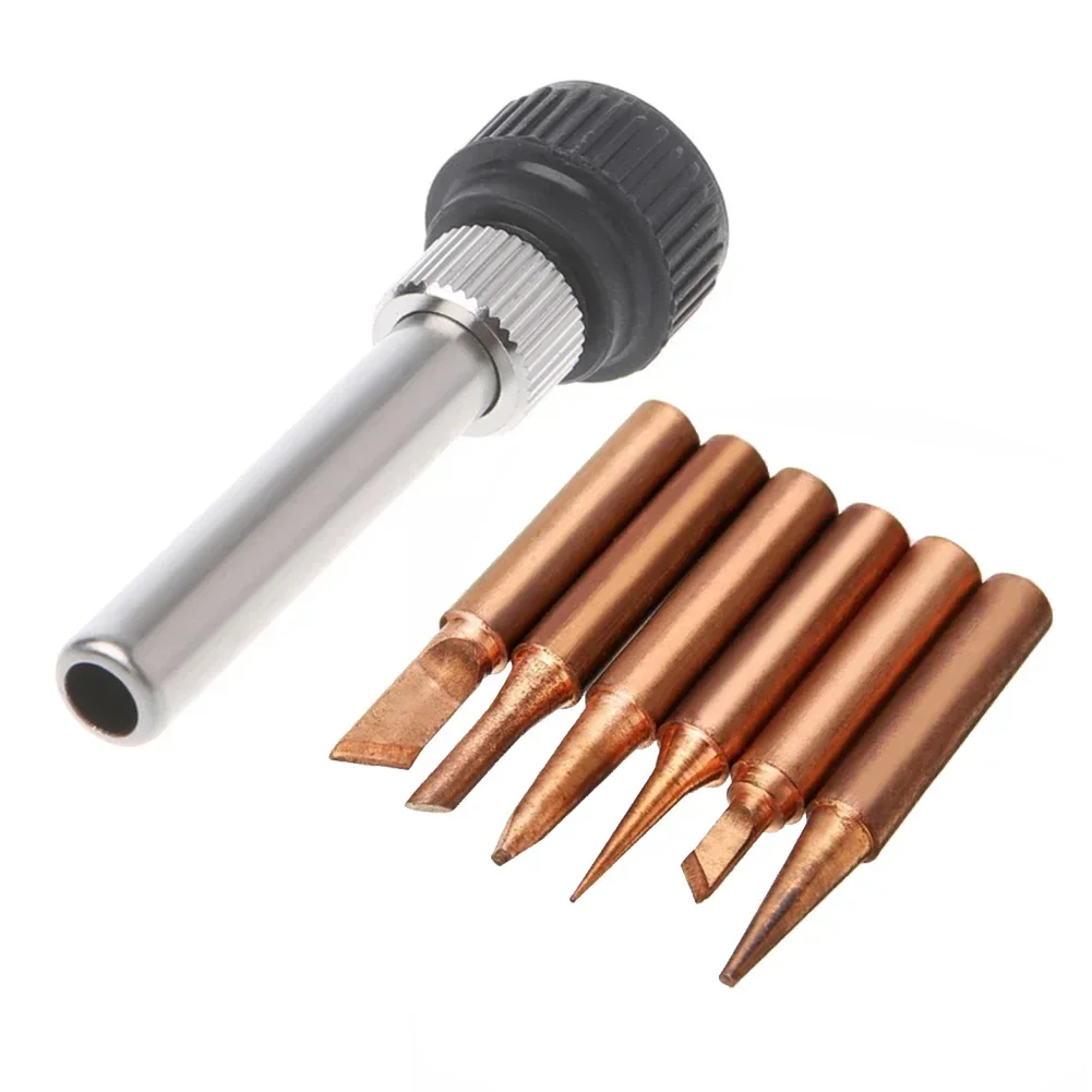 7pcs Copper 900M-T Soldering Iron Tip Handle Adapter Set For 936 937 938 969 8586 852D Soldering Station