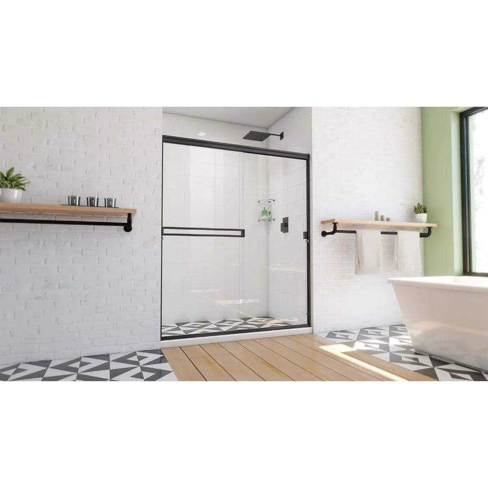Shower Door, 70 Inch Wide, Semi-Frameless Sliding, Clear Glass, Bathroom Furniture, Bathroom Glass Doors