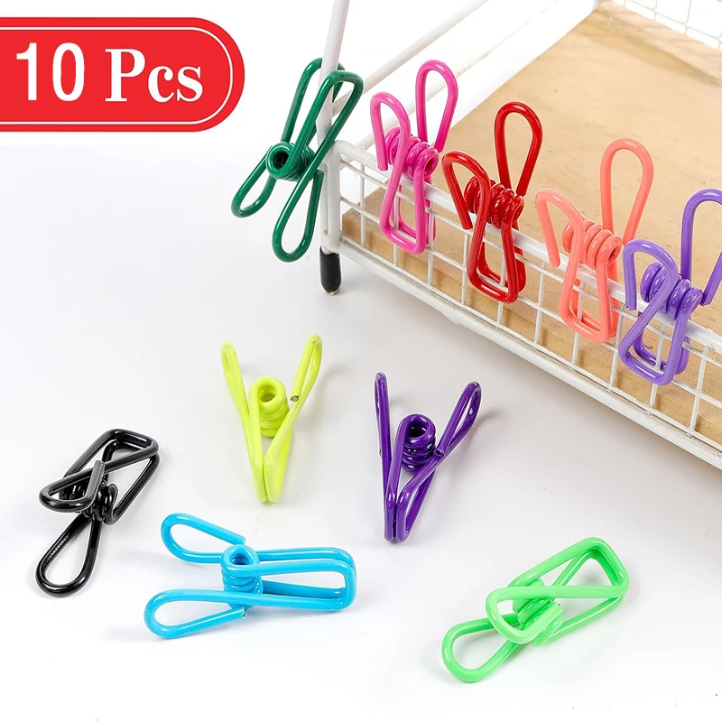10Pcs Assorted Wire Clip Bag Clip Utility Food Packages Sealing Clips Color PVC-Coated laundry Clothesline Clamping clothes