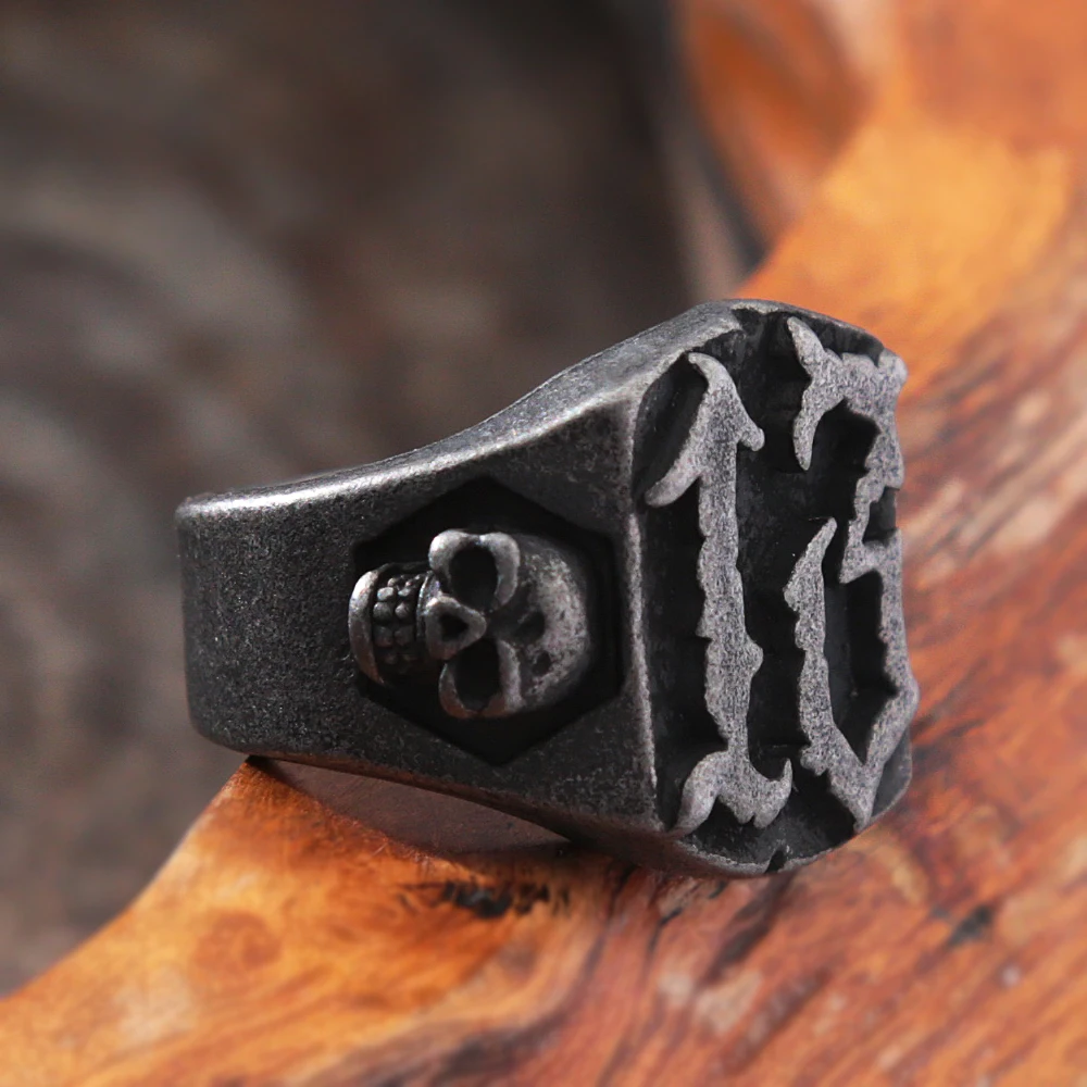 Stainless Steel Ring Finger Ring Punk Hip Hop Mens Lucky Number Ring Fashion Retro Black Stainless Steel Biker Gothic Skull Ring Men Fashion Jewelry Gift