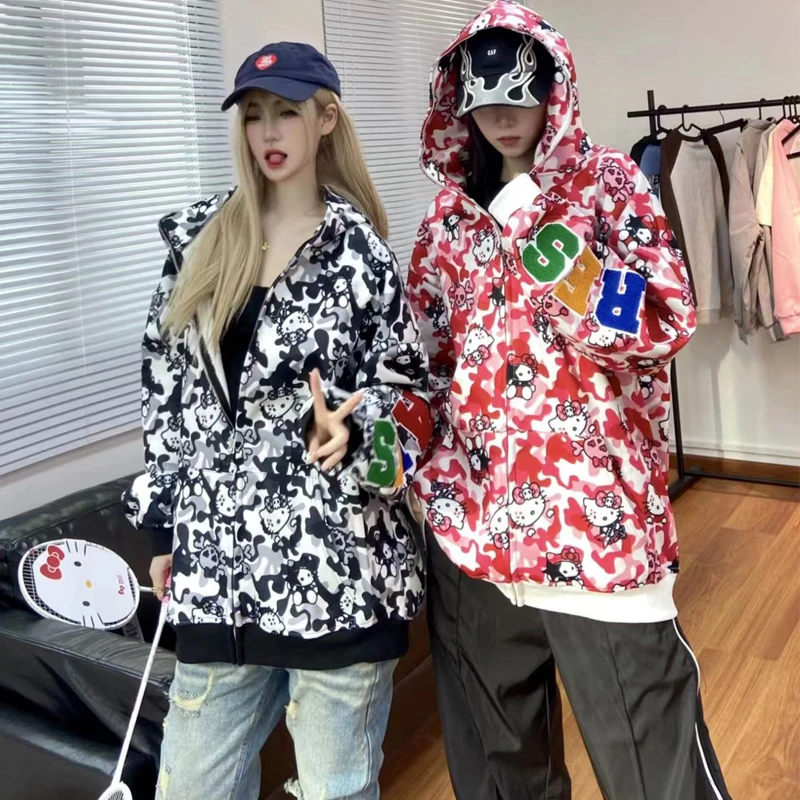 

Hello Kitty Sanrio Anime Y2K Girl Spring Autumn Women Kawaii Hoodies Student Hip Hop Zipper Jacket Sweater Youngsters Clothes