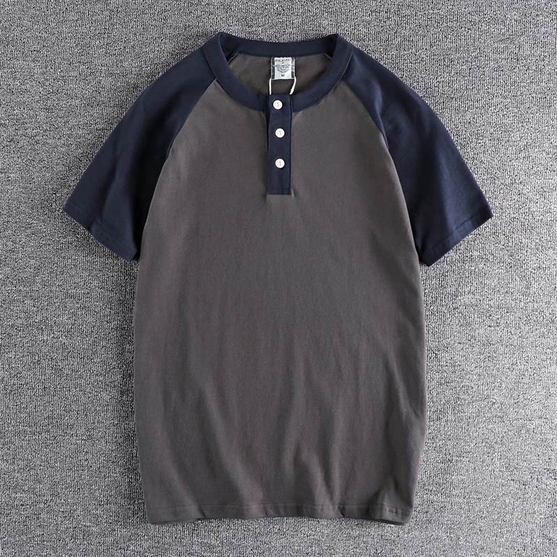 

American retro Japanese Raglan ox horn short sleeve t-shirt men's versatile Street cotton frosted Summer Youth Half Sleeve T
