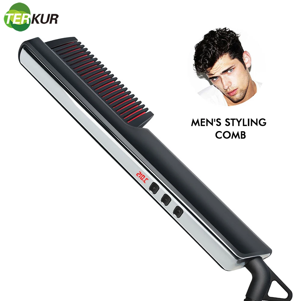 Electric Hair Straightening Comb LCD Display Anti-scalding Men's Hair and Beard Straightener Brush Fast Heating 360 Rotatable
