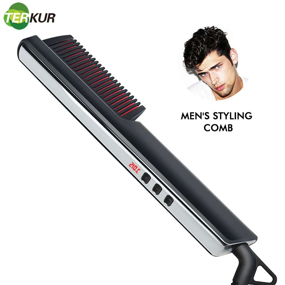 Electric Hair Straightening Comb LCD Display Anti-scalding Men's Hair and Beard Straightener Brush Fast Heating 360 Rotatable graphene heating heater household indoor fast heated humidificatio anti scalding and energy saving kicker line electric heaters