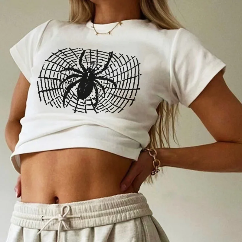 

Женская Винтажная футболка в стиле панк, летняя футболка в стиле гранж с принтом паутины и паутины, одежда Y2k, готические кроп-топы для E-girl, 2023