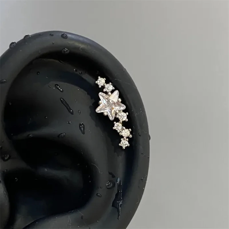1 Stück Qualität glänzender Zirkon bogenförmiger Cochlea-Ohrknochennagel 316L Edelstahl-Ohrring für Frauen wasserdicht hypoallergen