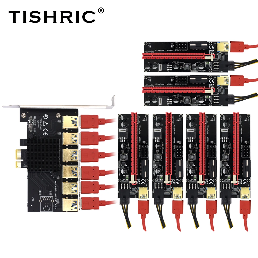 TSIHRIC PCIE 1 to 4/5/6 Pci Express Multiplier USB3.0 Extender Pci Express 1x 16x Card Slot Riser 009s 010 For Bitcoin Mining data cable types Cables & Adapters