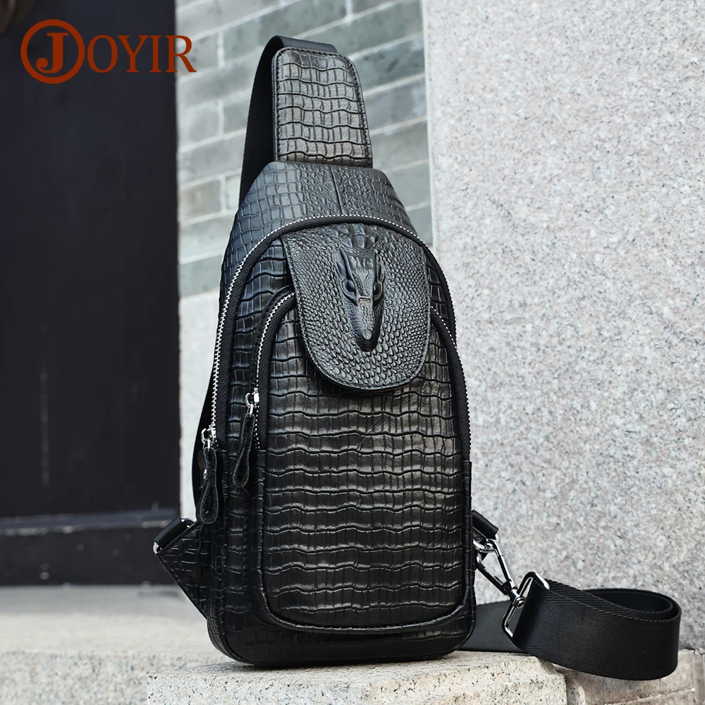 

JOYIR Crocodile Genuine Leather Sling Bag Backpack for Men Travel Outdoor Causal Crossbody Shoulder Chest Pack Daypack Man