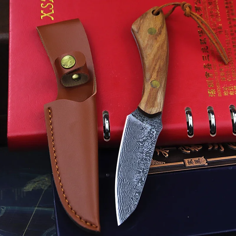 

440 steel Damascus corrosion pattern tactical straight knife household slicing knife jungle camping knife hunting