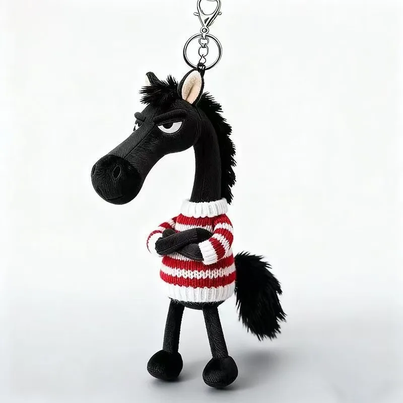 Whimsical Plush Horse Keychain – Sassy Pony Bag Charm with Grumpy Face