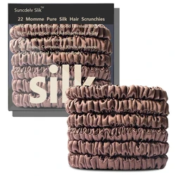 Set of 6 Luxury Mulberry Silk Hair Scrunchies - Handmade Pure Color Hairbands (20)