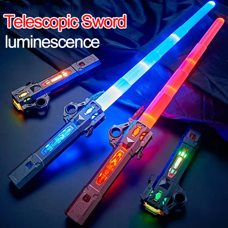 Children Colorful Glowing Sword Toys Telescopic Music Laser Sword 2-in-1 Rotating Decompression Toy Light Sword Kids Adult Toys 2