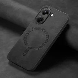MagSafe Leather Case - Matte Wireless Charging Protective Cover Bumper for POCO F7 Pro (Black)