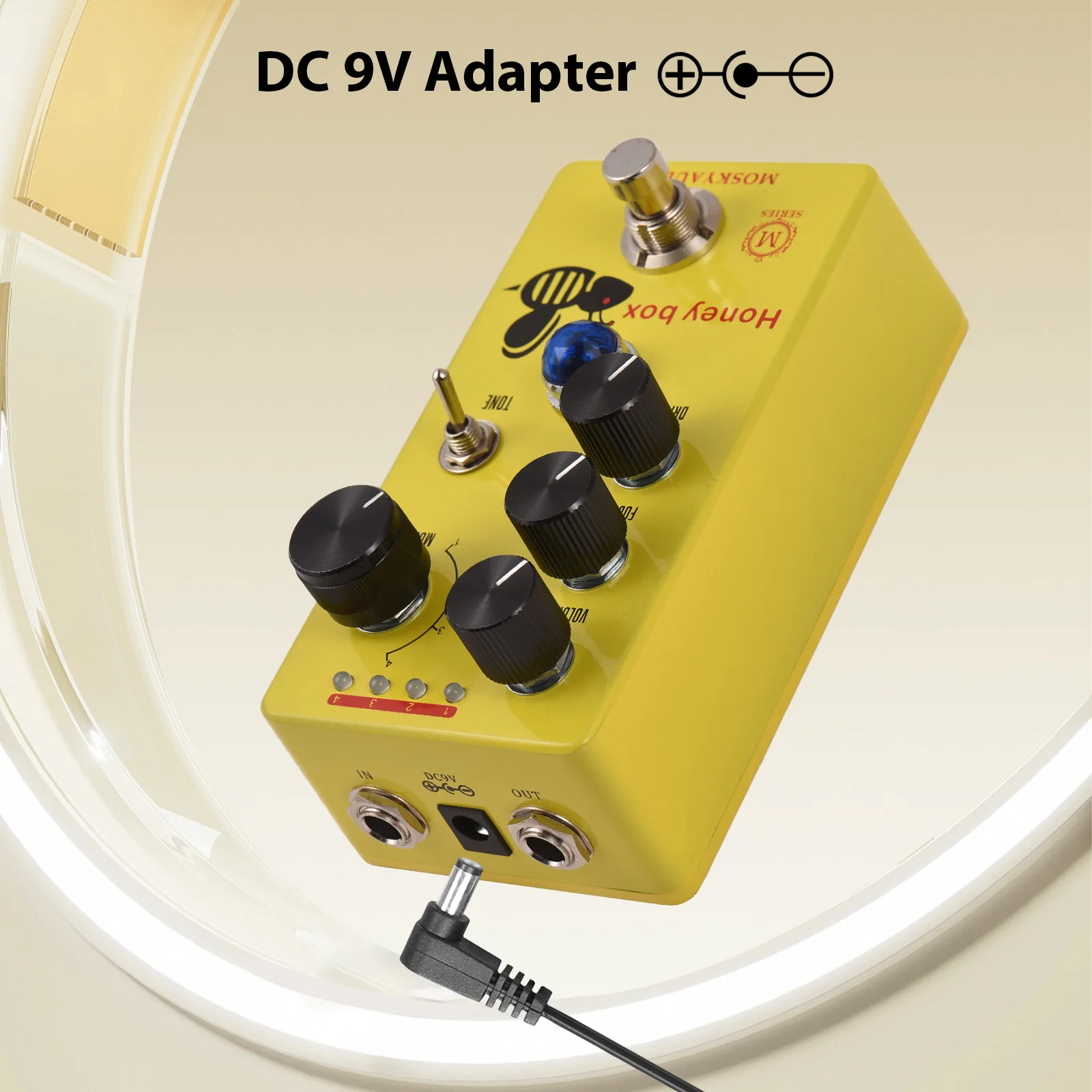 MOSKYAUDIO HONEY BOX DRIVE Guitar Overdrive Effect Pedal Volume/Drive/Focus/4Mode Knob 6.35mm Input/Output Interface True Bypass
