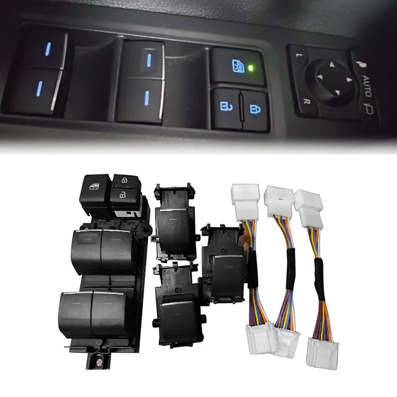 1set Blue Led Power Window Lifter Switch Button With Cable For Toyota