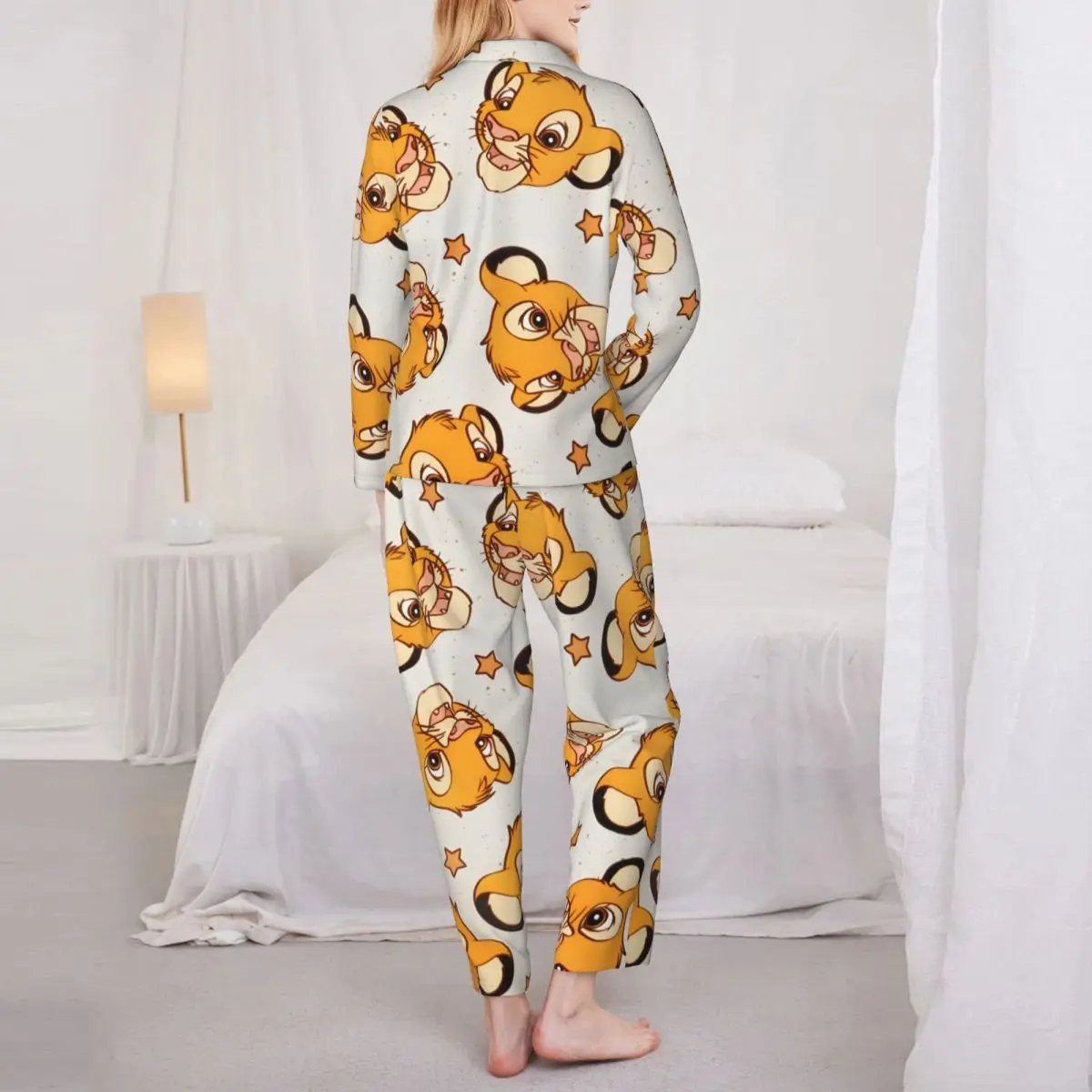 The-Lion-King Women's Pajamas Set Button Down Pajama 2 Piece Suit Pyjama Femme Nightwear Loungewear 5