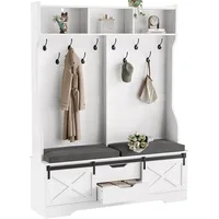 Hall Tree with Bench and Shoe Storage, Entryway Bench with Coat Rack, Modern Farm House Barn Door 3-in-1 Hall Tree, Shoe Rack 1