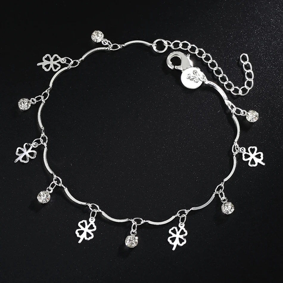 Hot Street Trend 925 Sterling Silber Glücksklee Blatt Zirkon Kette Armband für Frauen Mode Hochzeit Party Geschenke edlen Schmuck – Detail 2