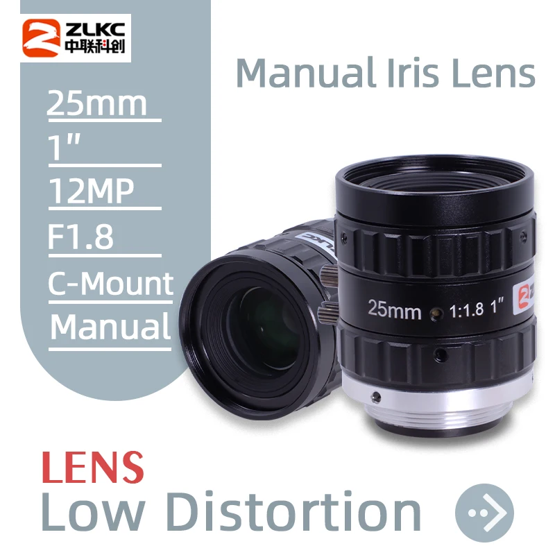 ZLKC FA 12MP C Mount F1.8 1" Machine Vision Lens 25mm Fixed Focal Lenth Industrial Camera Manual Iris for Positioning Measuring