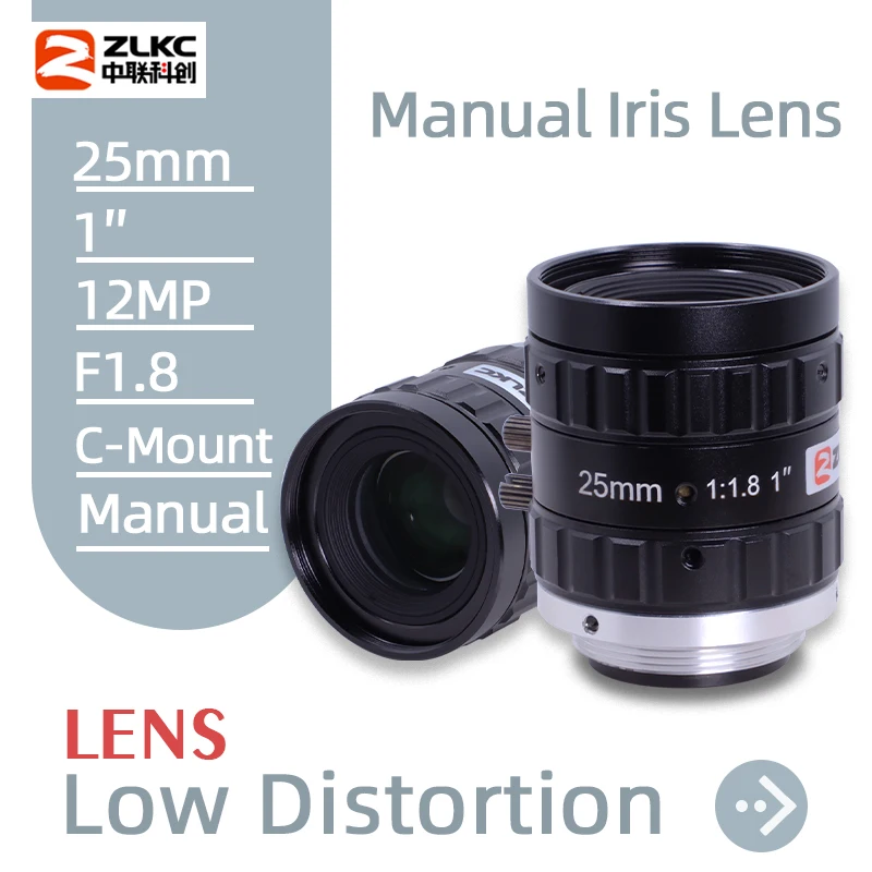 

ZLKC FA 12MP C Mount F1.8 1" Machine Vision Lens 25mm Fixed Focal Lenth Industrial Camera Manual Iris for Positioning Measuring