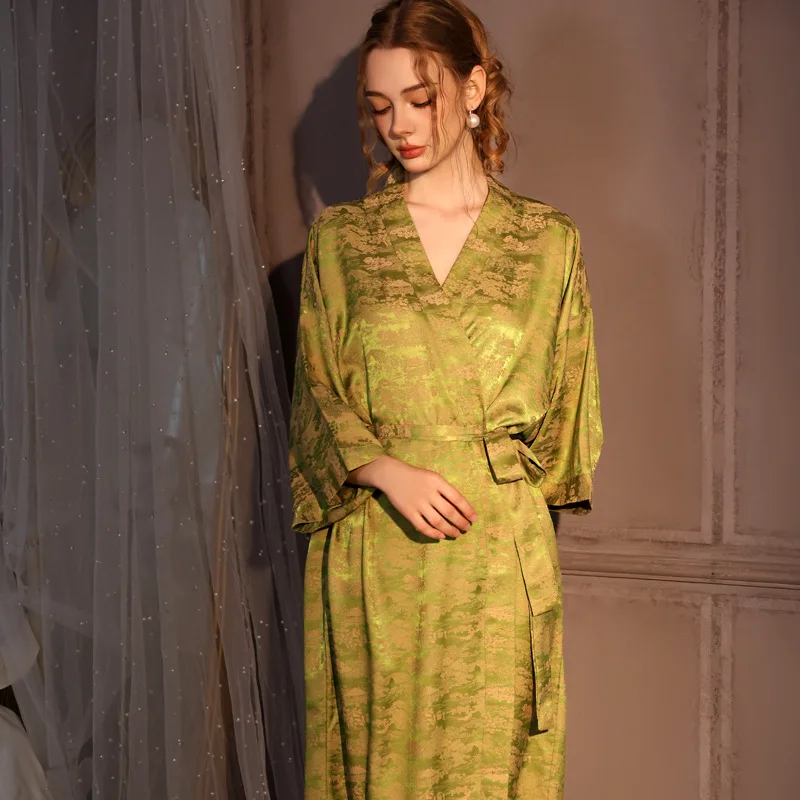 Elegant Jacquard Satin Kimono Robe