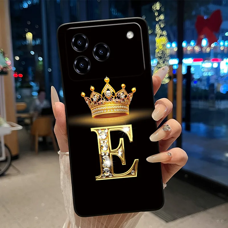 Elegant Shockproof Soft Silicone Black Phone Case with Golden Crown Design