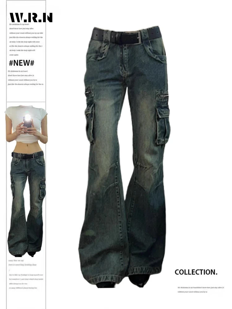 

Брюки-карго женские в Корейском стиле, модные широкие брюки-клеш с большими карманами, новая модель сезона весна-лето 2024