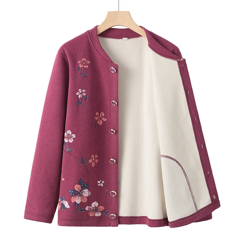 

Plush Warm Jacket Elegant Plum Blossom Decoration in Winter Single Breasted Jacket Cardigan