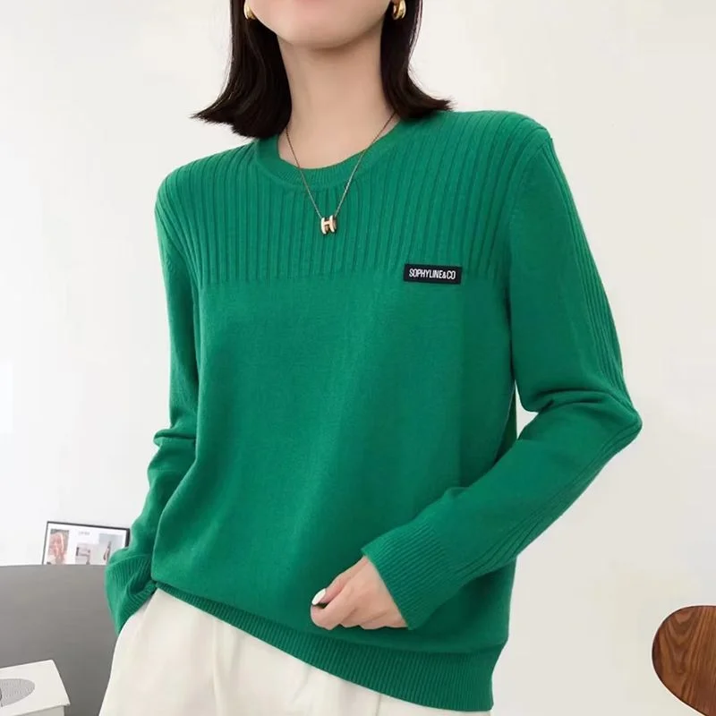 2023 Autumn and Winter New Simplicity Versatile Oversize Women's Clothing Round Neck Long Sleeve Solid Color Commuting Pullover
